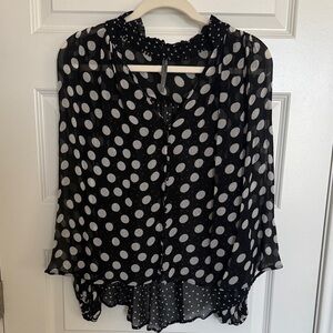 Anthropologie Polka Dot Henley Chiffon Blouse
